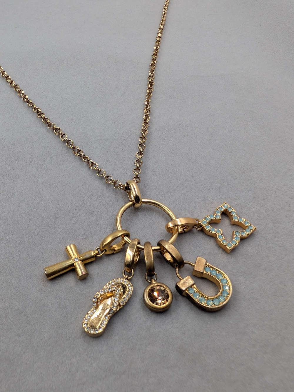 Spartina 449 Gold-Tone Charm Necklace with Turquoise Accents